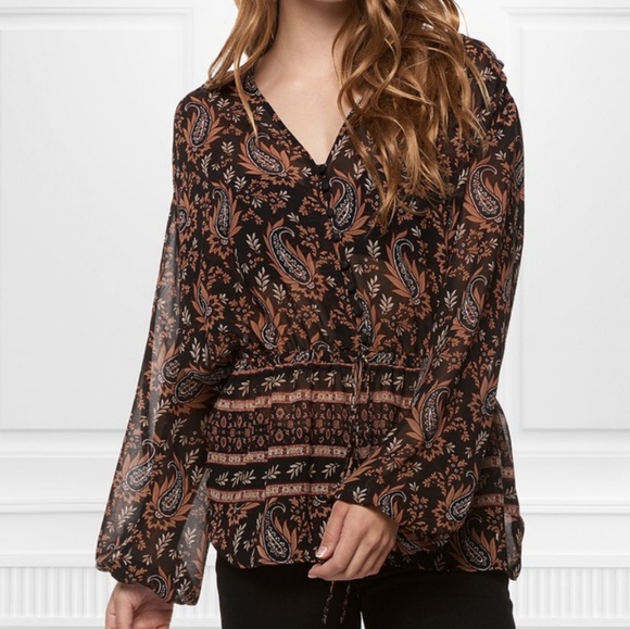 Tops - Toffee Paisley Tassel Tie Top